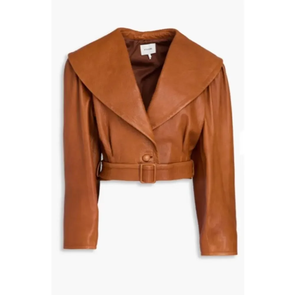 FRAME Cropped Pebbled Leather Belted Jacket‎
